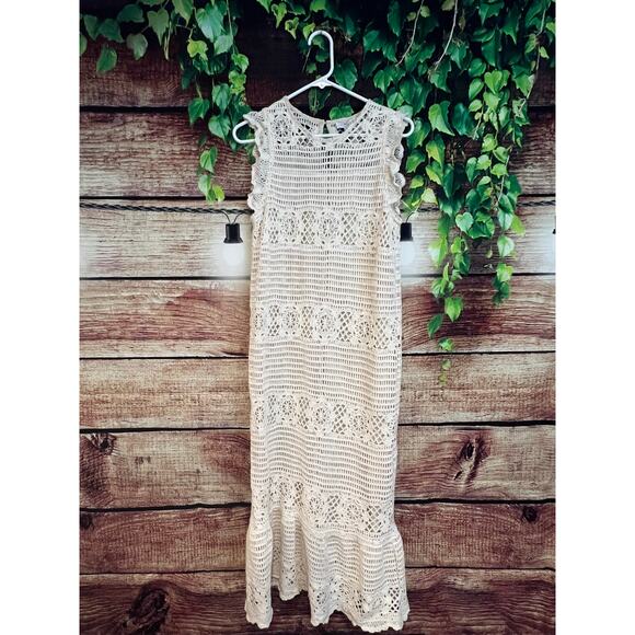 Lucy Paris Dresses & Skirts - Lucy Paris Hannah Crochet Dress Lined Beige Ivory Maxi Beach Boho Sundress